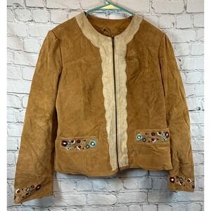 J Marco Large Suede Jacket Floral Embroidered Vintage Style Western‎ Bohemian